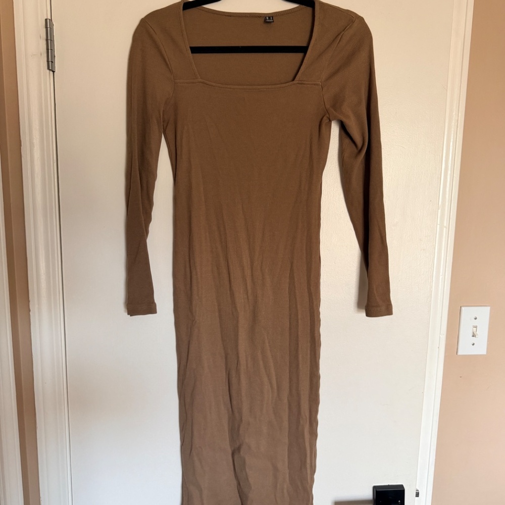 Brown midi long sleeve dress